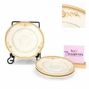 Gorham NEWPORT Town & Country Tan Band&Shells Ivory Porcelain Saucer Plate Set 3